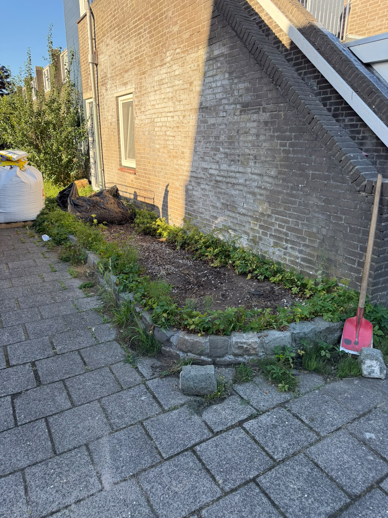 Voor: Verwaarloosd zijpad met onkruid